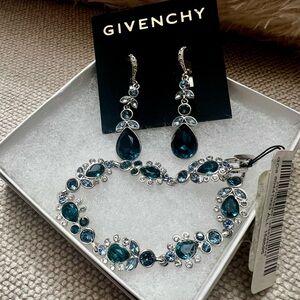 ✨ Givenchy Teal Crystal Sliver Earrings & Bracelet Set ✨